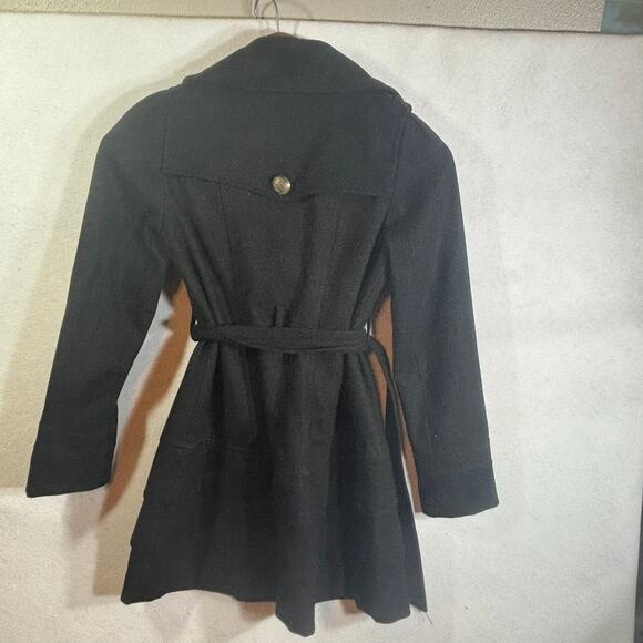 Vintage Y2k Express Black Wool Belted Ruffle Tiered Bottom Coat Trench Sz Medium - Picture 3 of 8